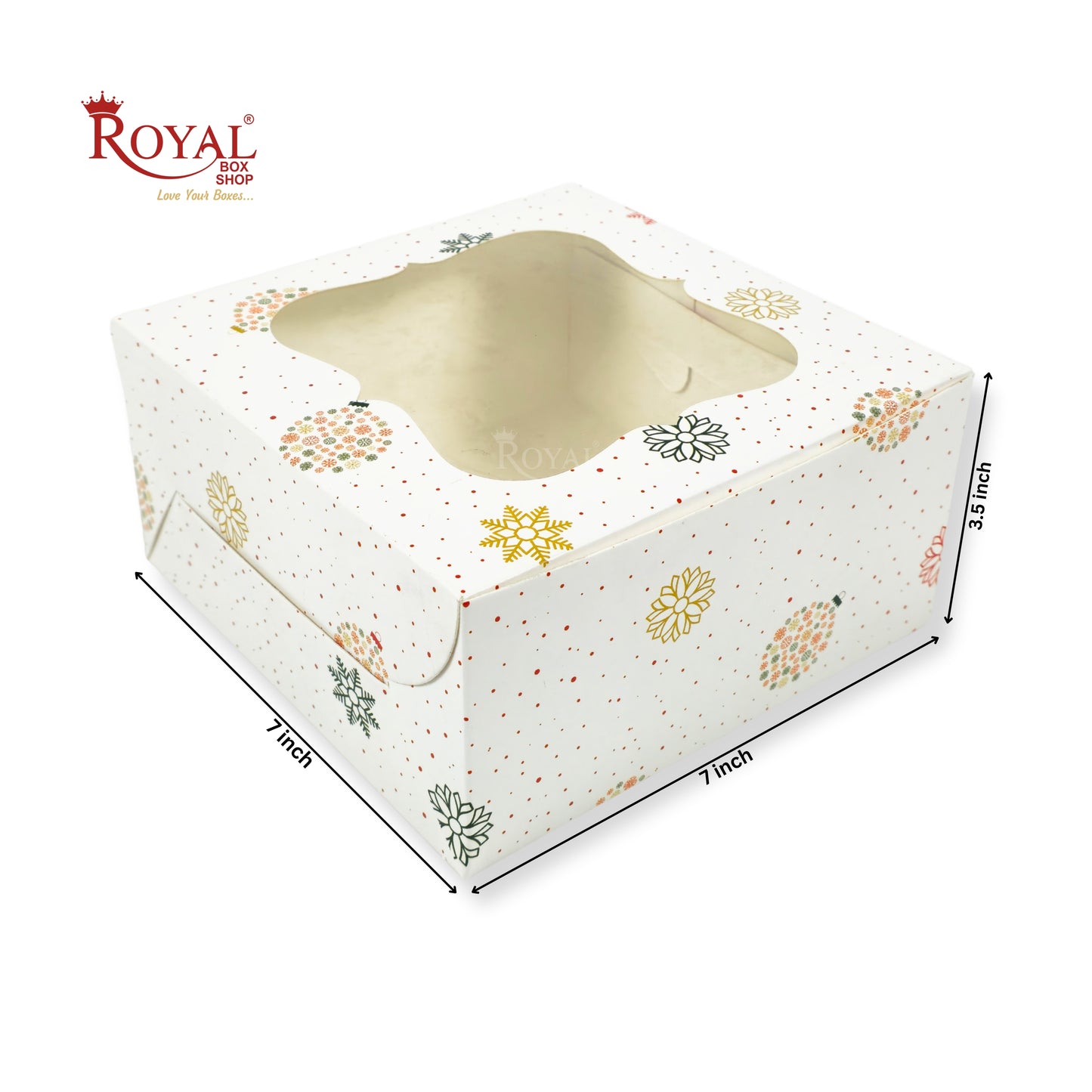 Christmas Theme 4 Cupcake Box I Size 7x7x3.5 Inch I White