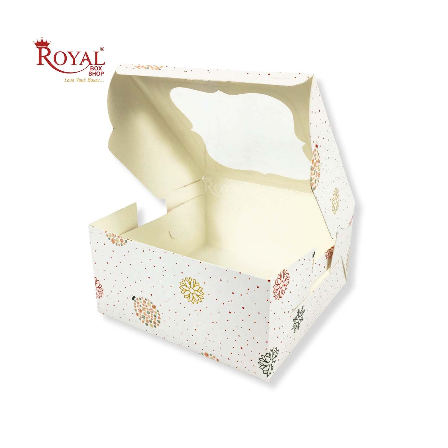 Christmas Theme 4 Cupcake Box I Size 7x7x3.5 Inch I White