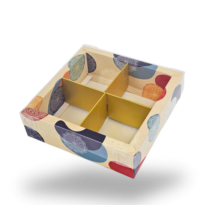 4pc Brownie Hamper Box with Transparent Lid | 6x6x2 inches | Cream Mandala print