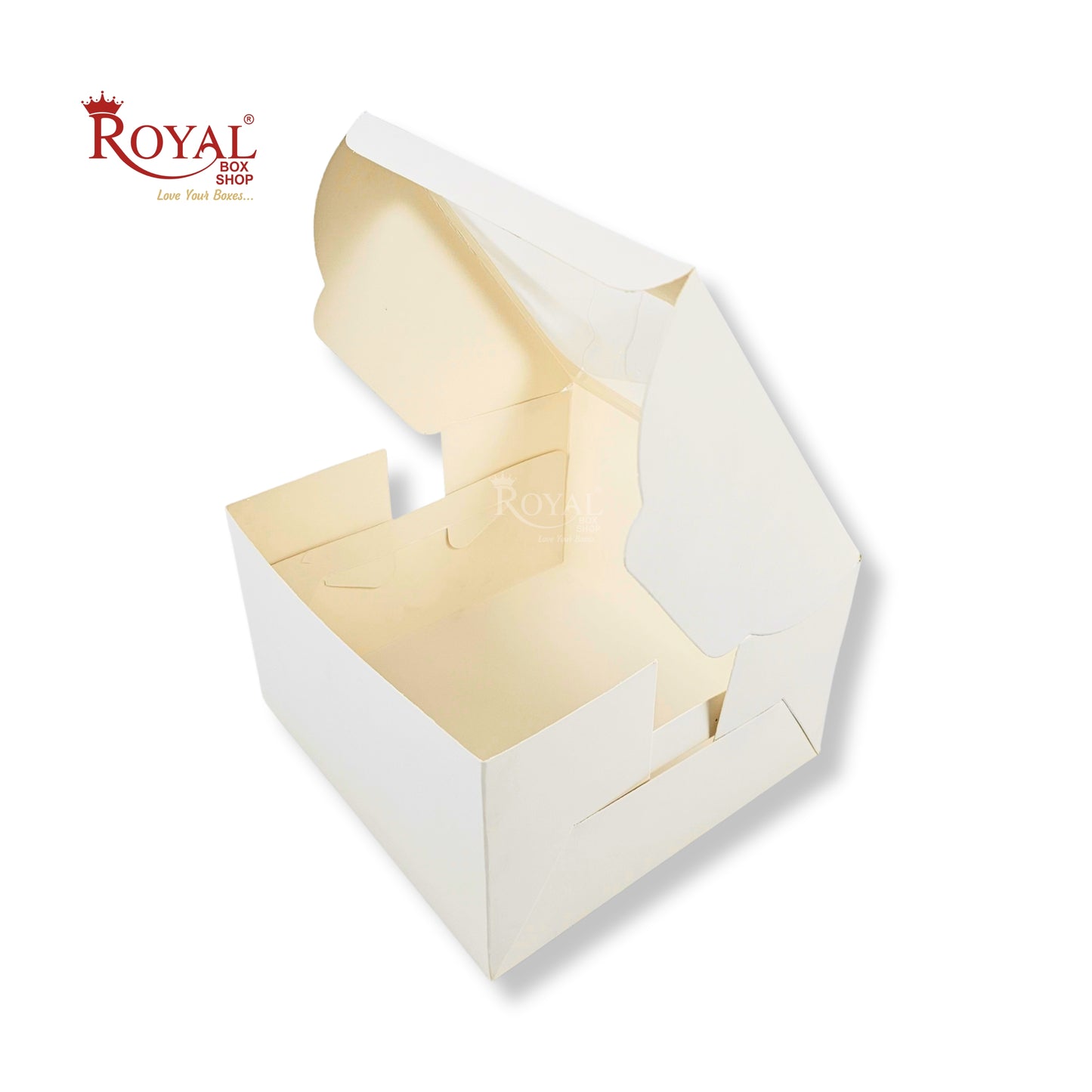 RoyalBoxShop® Cake Box With Window I Size 8x8x5 inch I White 300 GSM I B2B I Half Kg Cake Box