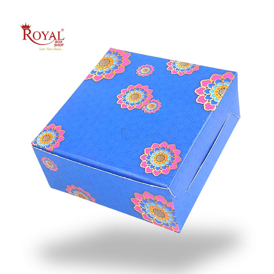 RoyalBoxShop® 4 Piece Laddu Box I Blue Floral I 4x4x1.75 Inch