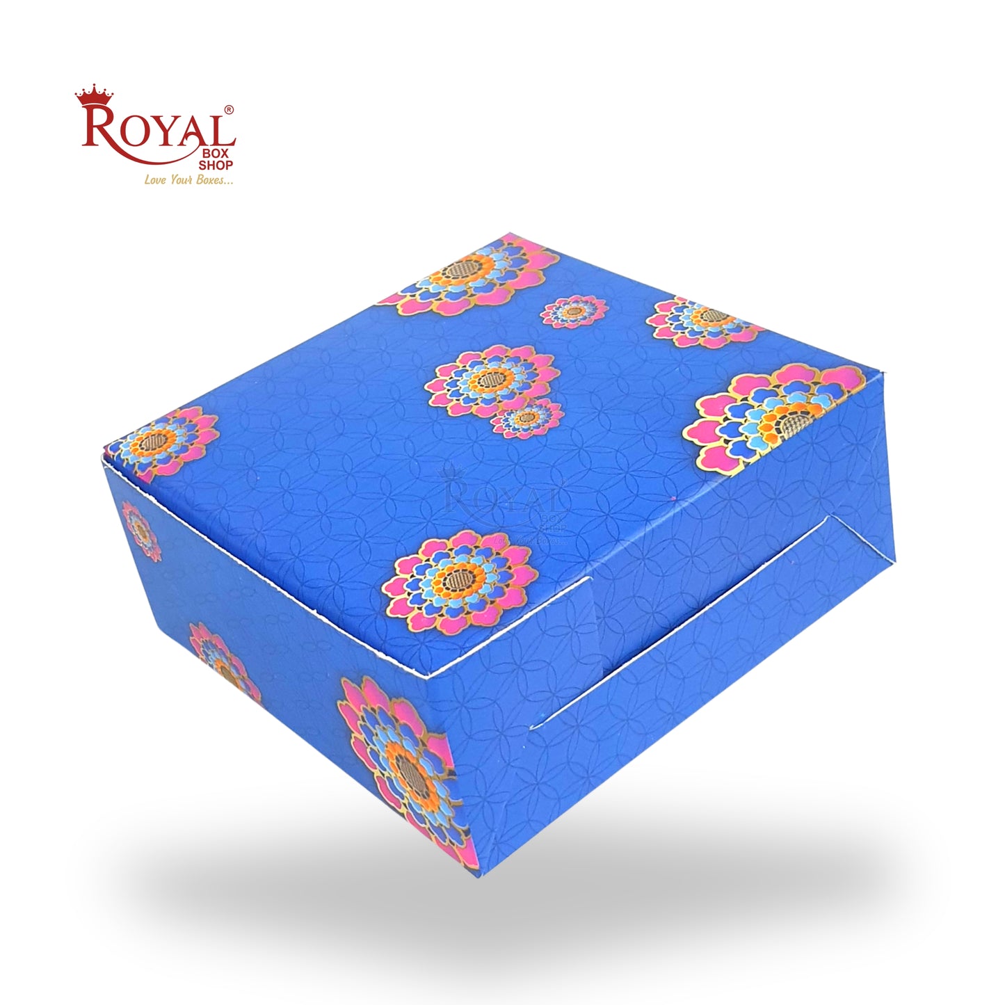 RoyalBoxShop® 4 Piece Laddu Box I Blue Floral I 4x4x1.75 Inch