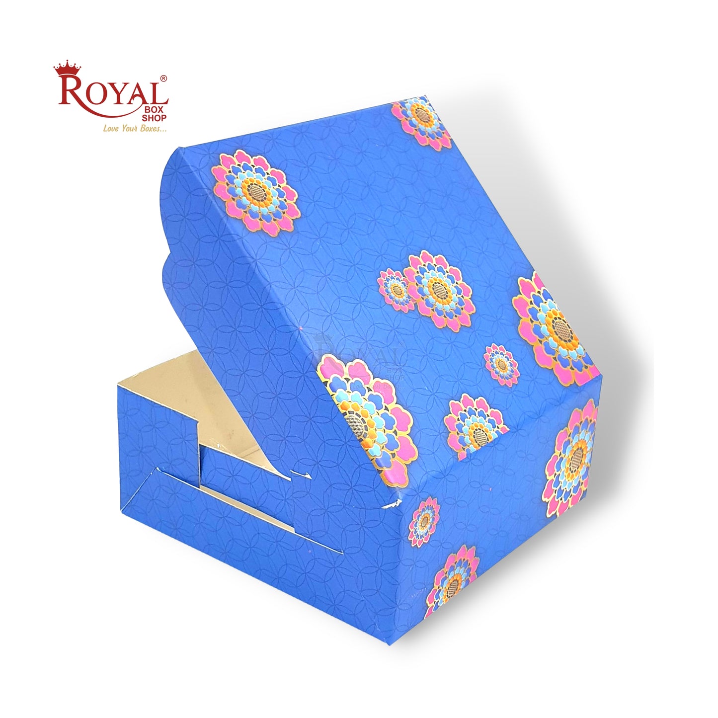 RoyalBoxShop® 4 Piece Laddu Box I Blue Floral I 4x4x1.75 Inch