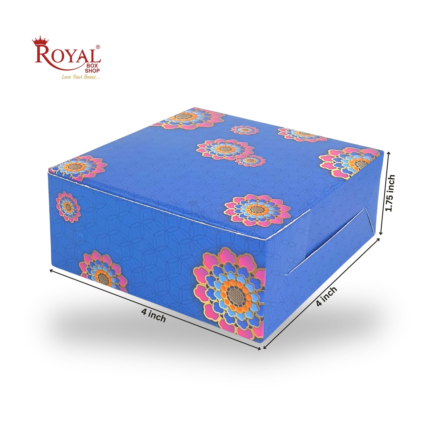 RoyalBoxShop® 4 Piece Laddu Box I Blue Floral I 4x4x1.75 Inch