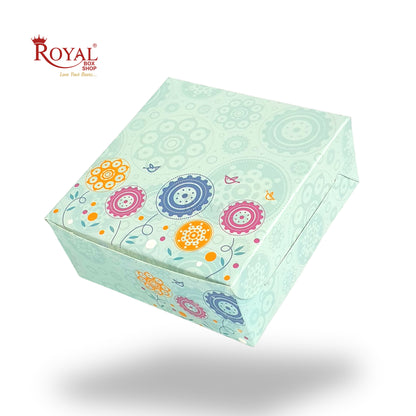 RoyalBoxShop® 4 Piece Laddu Box I Green Floral I 4x4x1.75 Inch