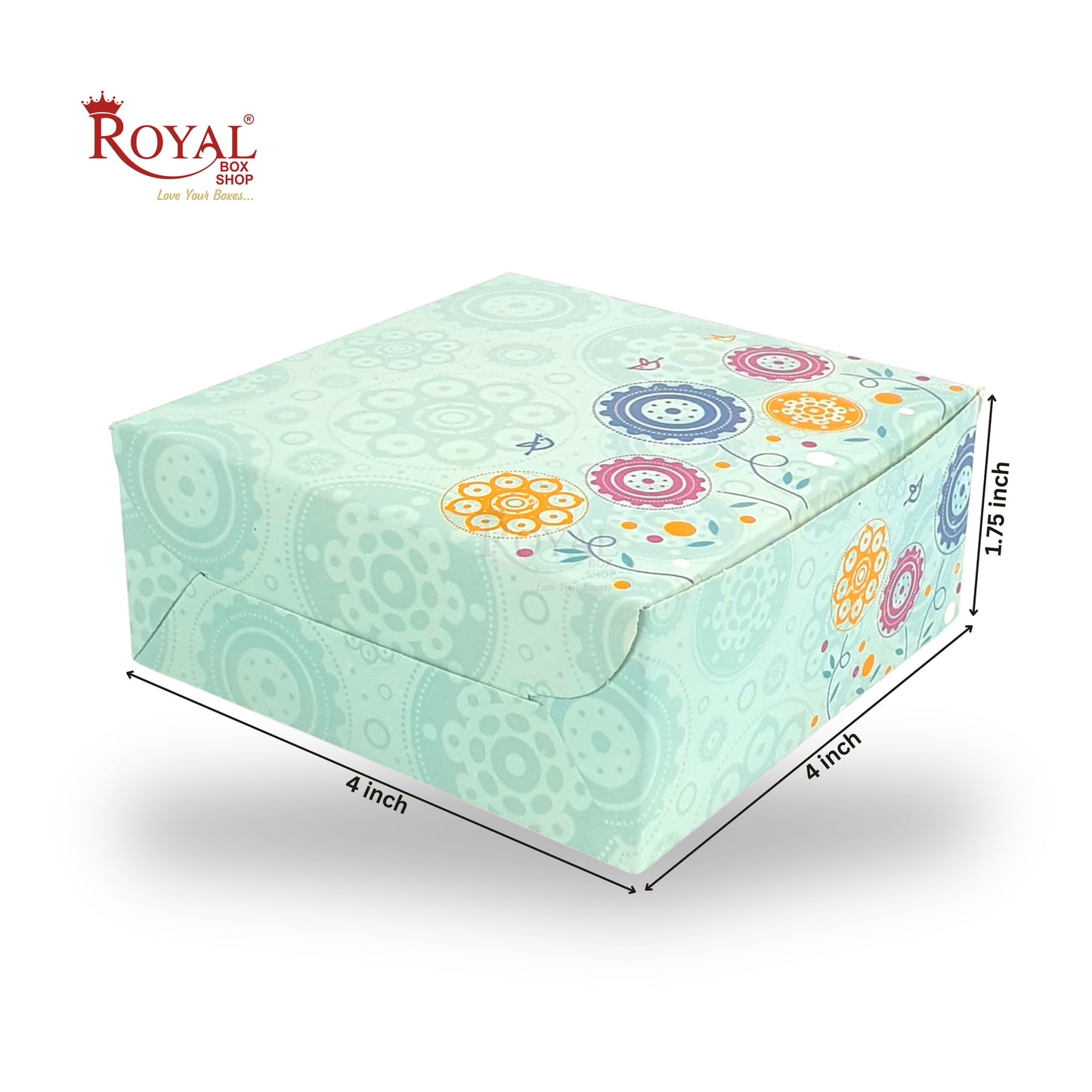 RoyalBoxShop® 4 Piece Laddu Box I Green Floral I 4x4x1.75 Inch