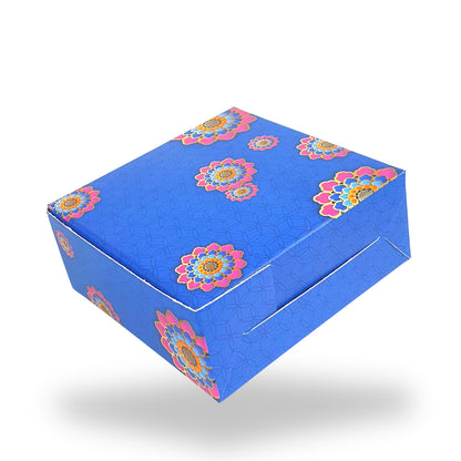 RoyalBoxShop® 4 Piece Laddu Box I Blue Floral I 4x4x1.75 Inch