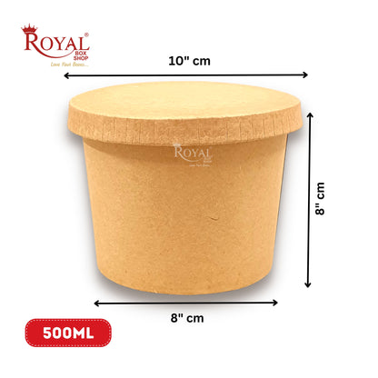 500 ML Round Food Containers Tub With Lids I Disposable & Biodegradable Paper I Kraft Brown Color I Food Storage Tub, Take Away Box Royal Box Shop