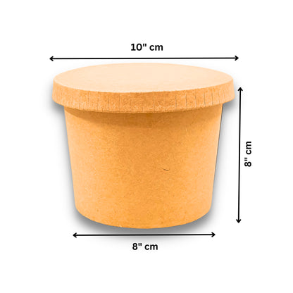 500 ML Round Food Containers Tub With Lids I Disposable & Biodegradable Paper I Kraft Brown Color I Food Storage Tub, Take Away Box