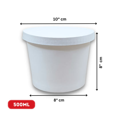 500 ML Round Food Containers Tub With Lids I Disposable & Biodegradable Paper I White Color I Food Storage Tub, Take Away Box