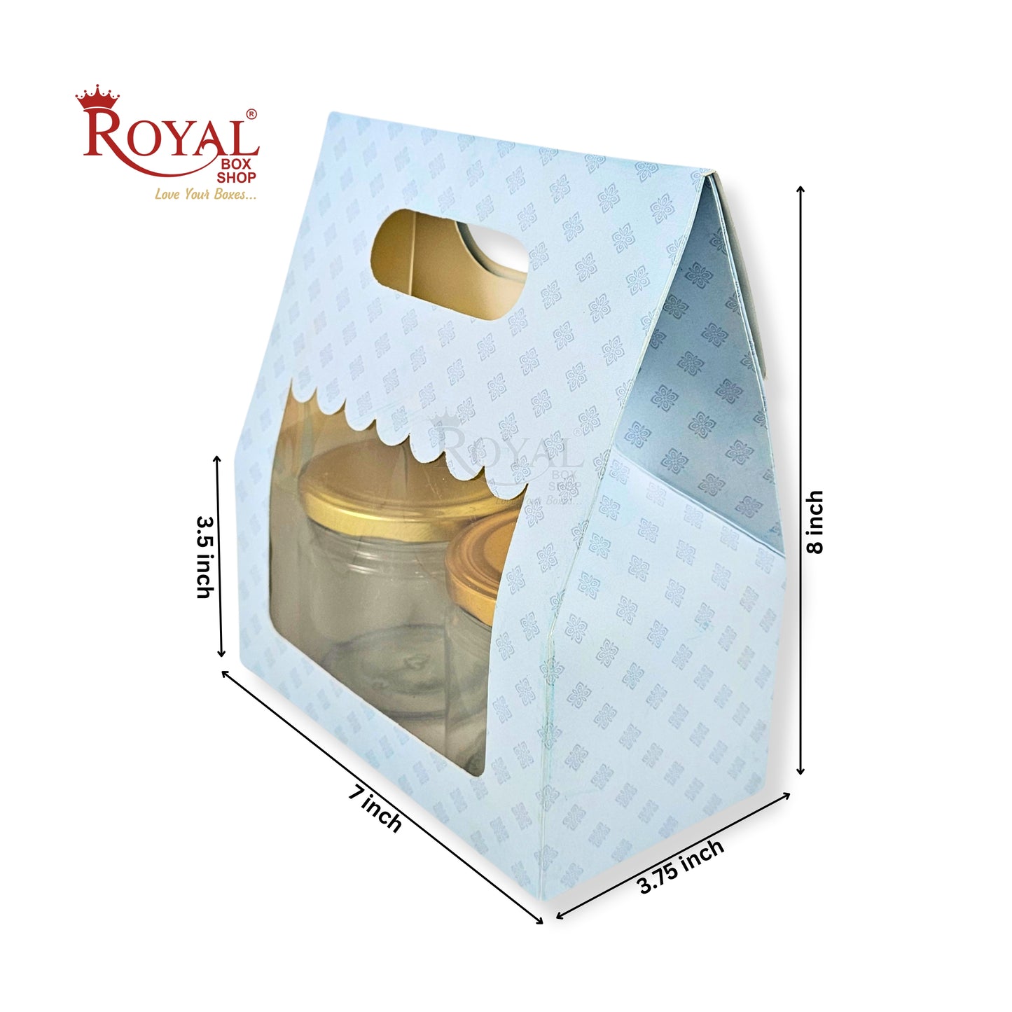 2 Mason Jar Paper Carry Bags I 7x3.75x8" inches I Blue I Party Gifts, Macarons Box, Muffin Box, Donut Box