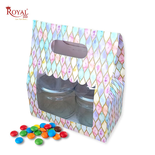 2 Mason Jar Paper Carry Bags I 3.5 x 7 x 8" inches I Multicolor Print I Party Gifts, Macarons Box, Muffin Box, Donut Box