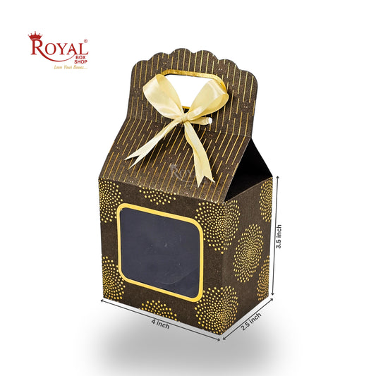 Premium Gift Box with Window I RCF-44 I Brown Gold Leafing Print I 4x2.5x3.5 inches