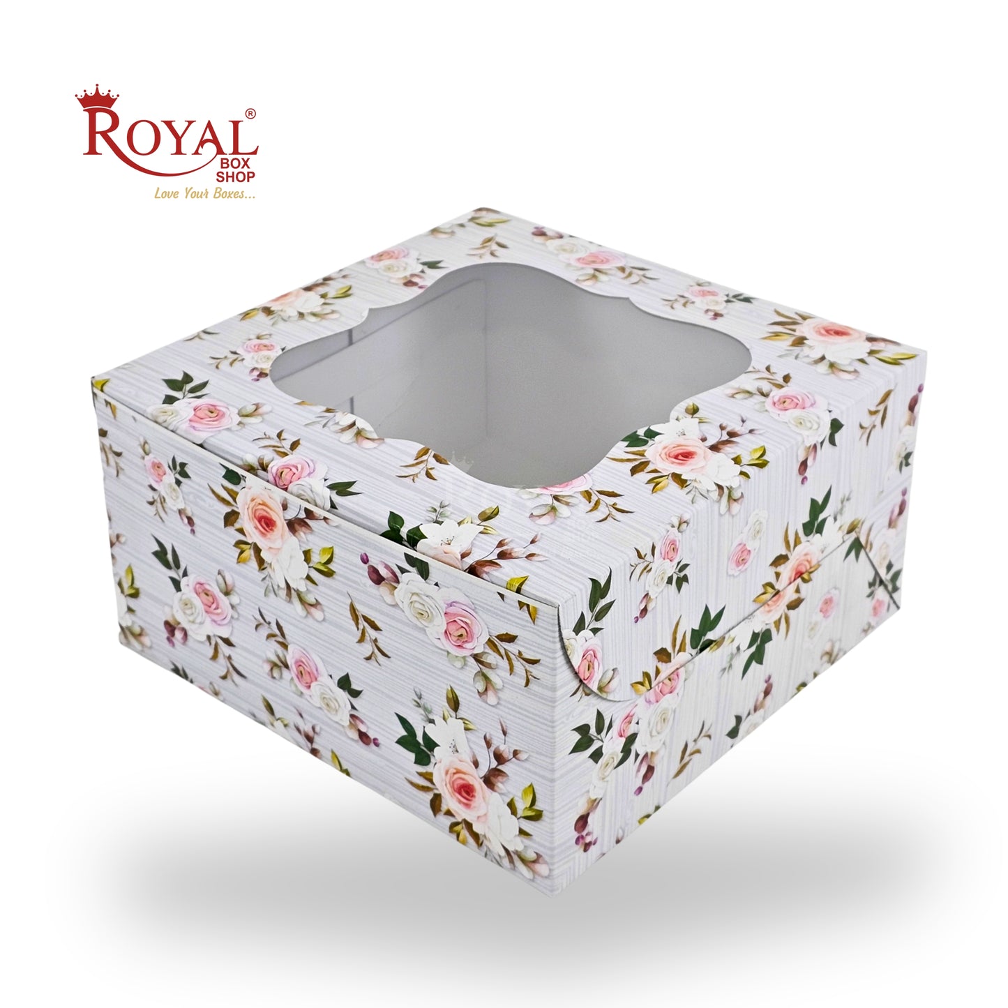 Window Cake Box | 8x8x5 Inches | Floral Print Green | WB | B2B