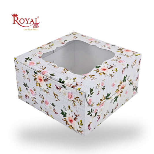 Window Cake Box | 8x8x5 Inches | Floral Print Green | WB | B2B