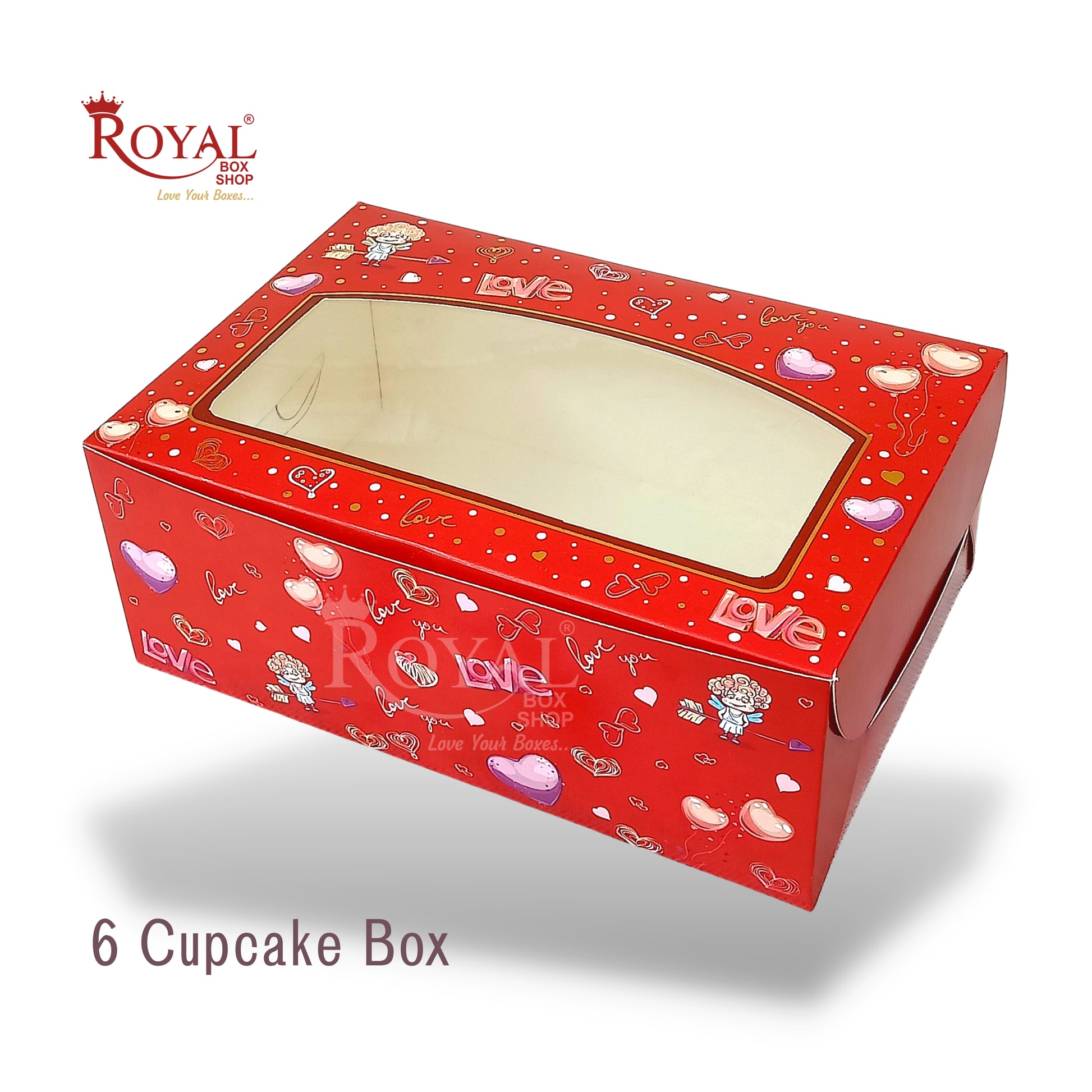 6 Cupcake Valentine Theme Box I Size 10x6.57x3.5" Inch I Red Color Royal Box Shop