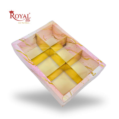 6pc Brownie Hamper Box with Transparent Lid | 9x6x2 inches | Pink Marble Print