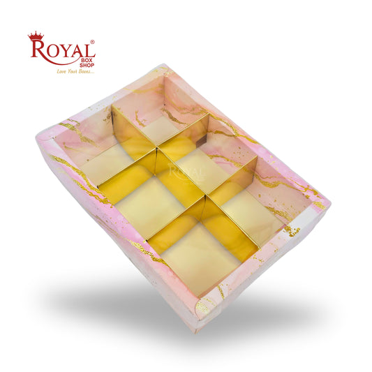 6pc Brownie Hamper Box with Transparent Lid | 9x6x2 inches | Pink Marble Print