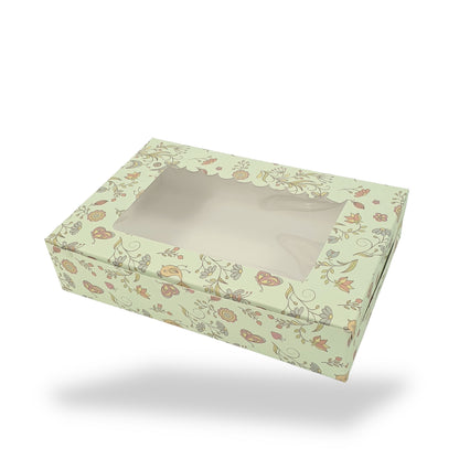 6pc Brownie Window Box I Green Floral I 9x6x2 Inches