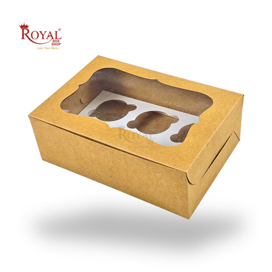 6 Cupcake Box With Window I 10x6.75x3.5 I Brown Kraft I B2B
