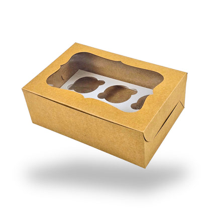 6 Cupcake Box With Window I 10x6.75x3.5 I Brown Kraft I B2B