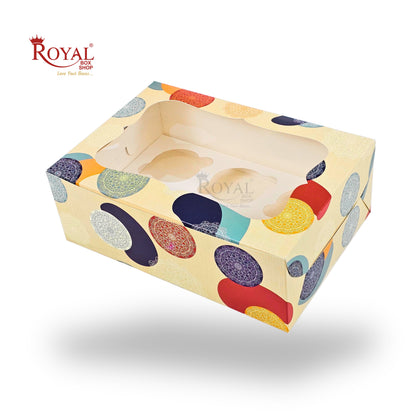 6pc Cupcake Box With Window | 10x7x3.5 Inch | SBS Paper | Mandala Print I B2B
