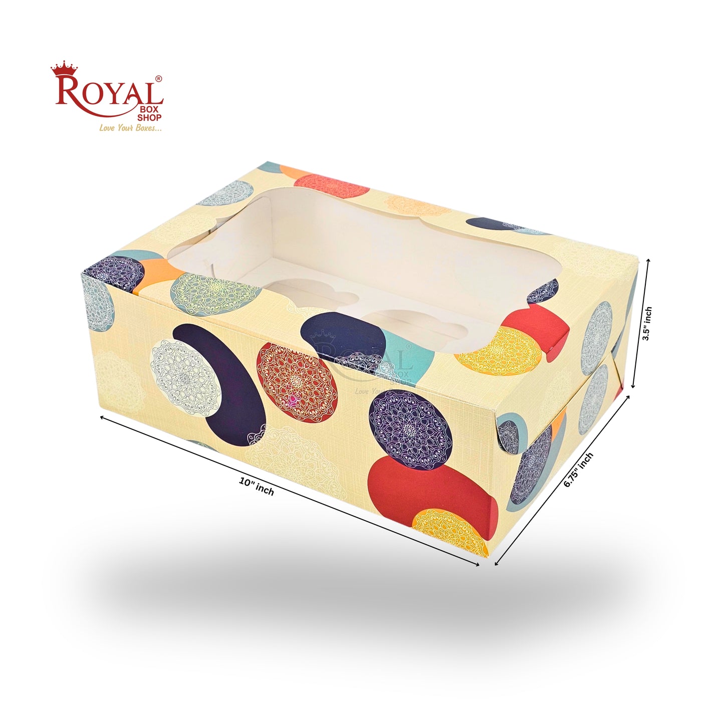 6pc Cupcake Box With Window | 10x7x3.5 Inch | SBS Paper | Mandala Print I B2B