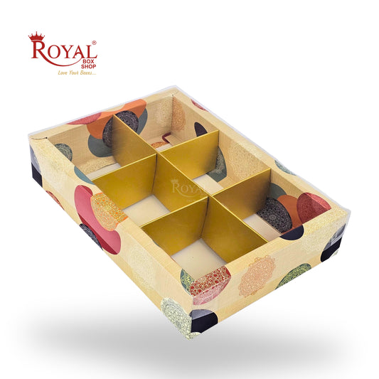 6pc Brownie Hamper Box with Transparent Lid | 9x6x2 inches | Cream Mandala Print