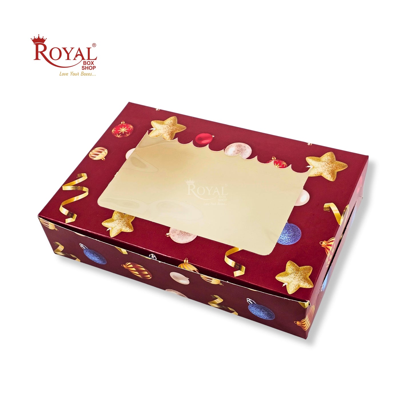 Christmas Theme 6pc Brownie Window Box | 9x6x2 Inches | Red | Perfect for Brownies, Cookies, Candy & Chocolates