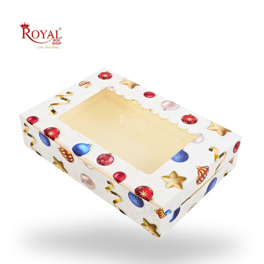 Christmas Theme 6pc Brownie Window Box | 9x6x2 Inches | White | Perfect for Brownies, Cookies, Candy & Chocolates