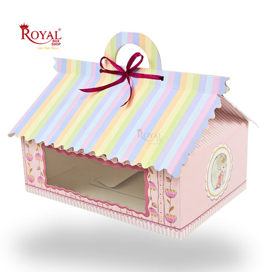 6cc Hut Shape Gift Boxes | 10x7x4 Inch | Elephant Theme Pink