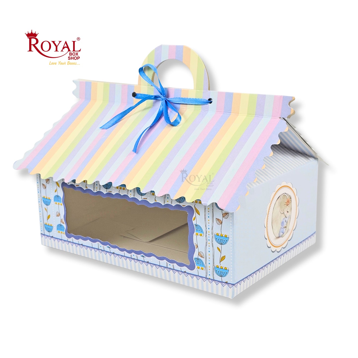 6cc Hut Shape Gift Boxes | 10x7x4 Inch | Elephant Theme Blue