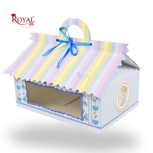 6cc Hut Shape Gift Boxes | 10x7x4 Inch | Elephant Theme Blue