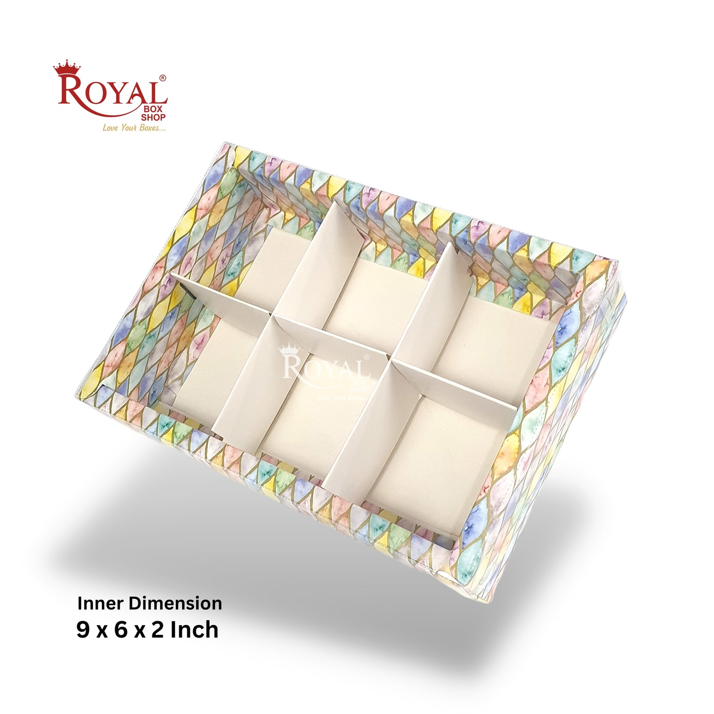 6pc Brownie Hamper Box with Transparent Lid I Multicolor I 9"x6"x2" inches I For Christmas Gift , Wedding Return Gifts, New Year Gifting Royal Box Shop