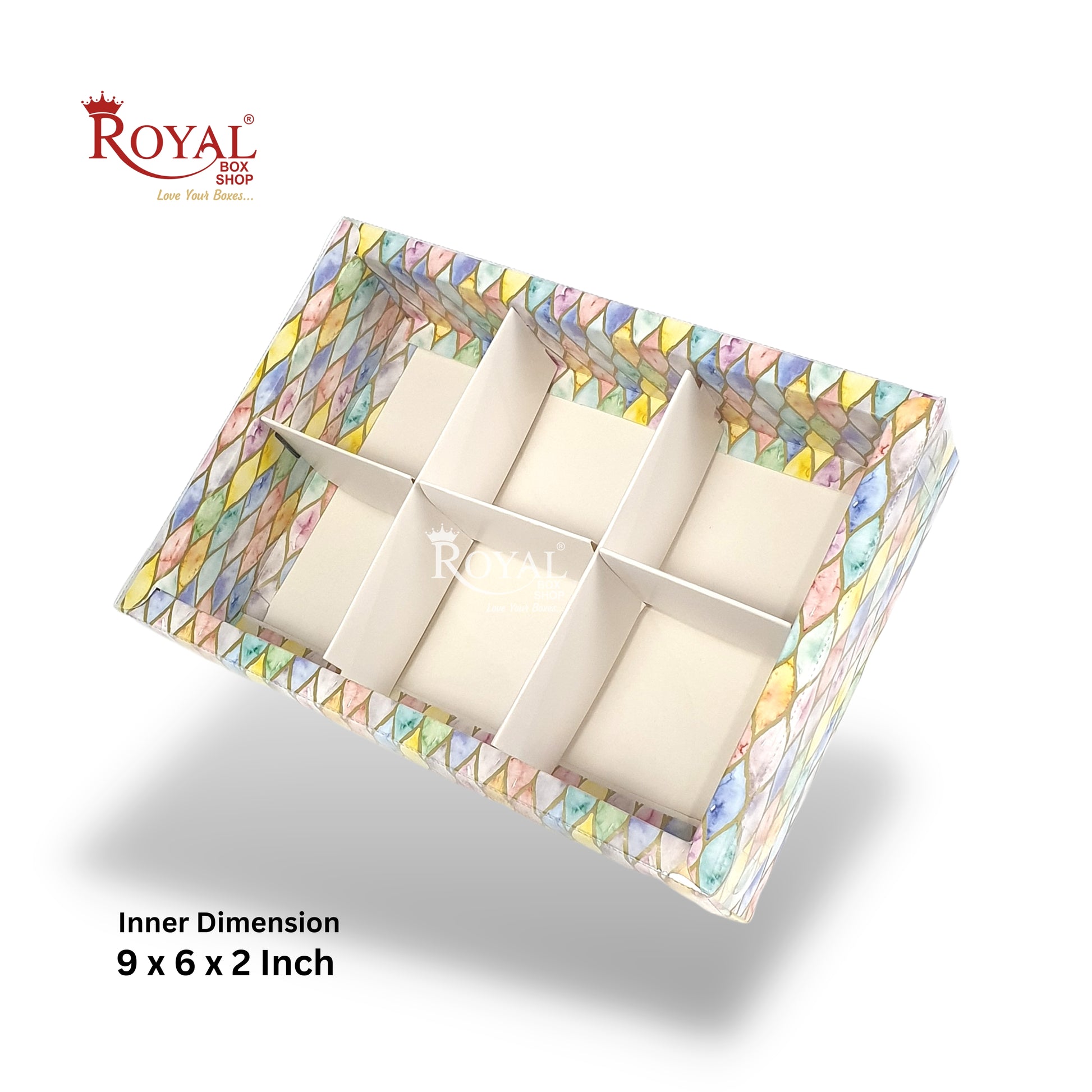 6pc Brownie Hamper Box with Transparent Lid I Multicolor I 9"x6"x2" inches I For Christmas Gift , Wedding Return Gifts, New Year Gifting Royal Box Shop