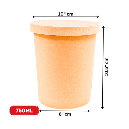 750 ML Round Food Containers Tub With Lids I Disposable & Biodegradable Paper I Kraft Brown Color I Food Storage Tub, Take Away Box