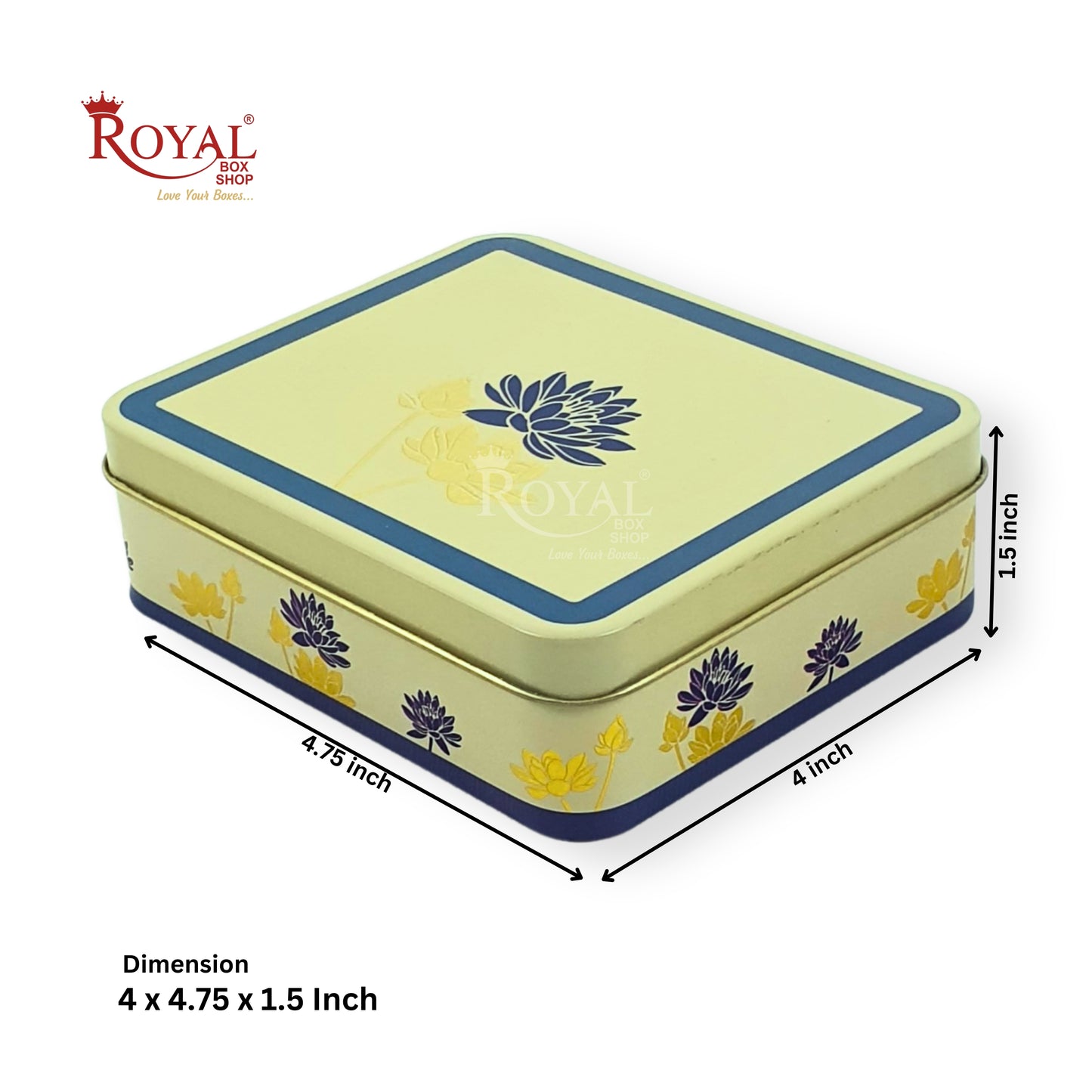 Premium Tin Box I 4"x4.75"x1.5" Inches I Cream with Leafing