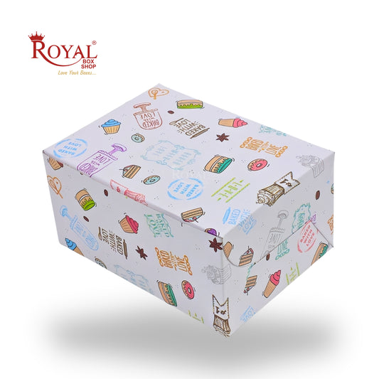 4 Pastry Box | 7x5x3.5 Inch | White with Floral Print | Mini Cake & Cookies Disposable Box | B2B