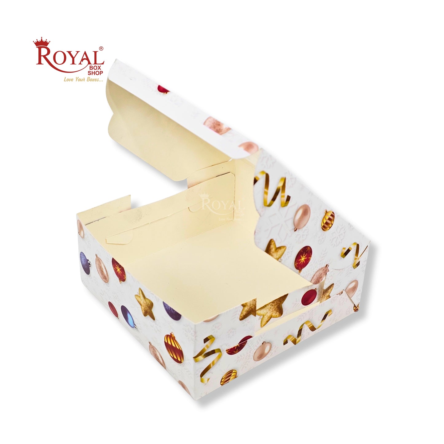 Christmas Theme Dry Cake Box With Window | 7x7x3 inch | White | Perfect for Dry Cakes, Chocolates, Cookies, Muffins