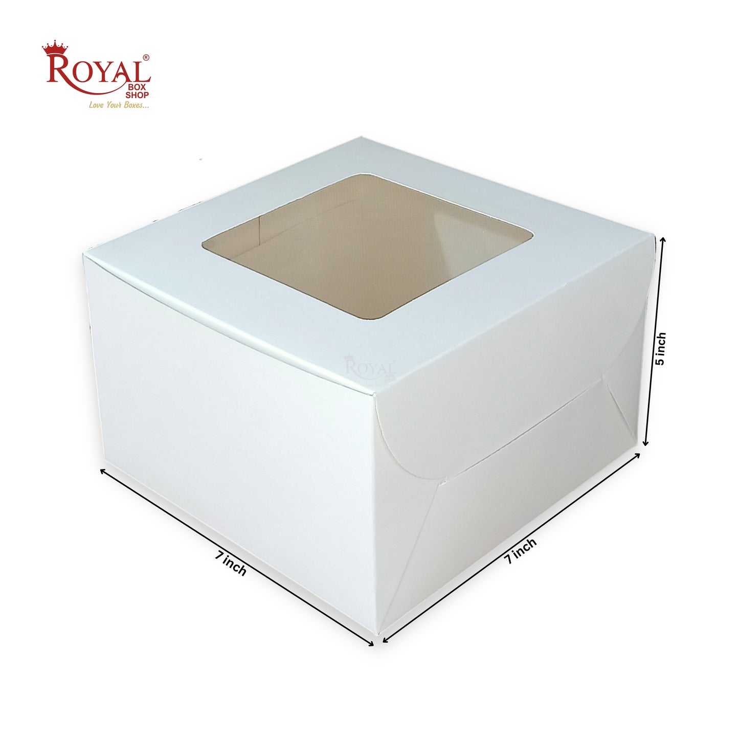 RoyalBoxShop® Cake Box With Window | 7x7x5 Inch | White | Cake Box