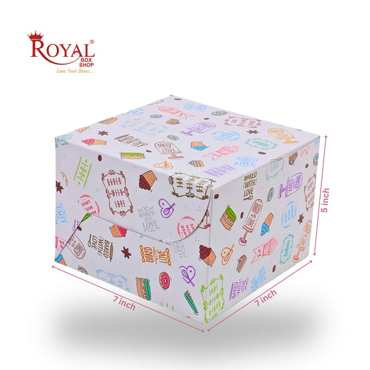 Cake Box | 7x7x5" Inches | White With Floral Print | WB