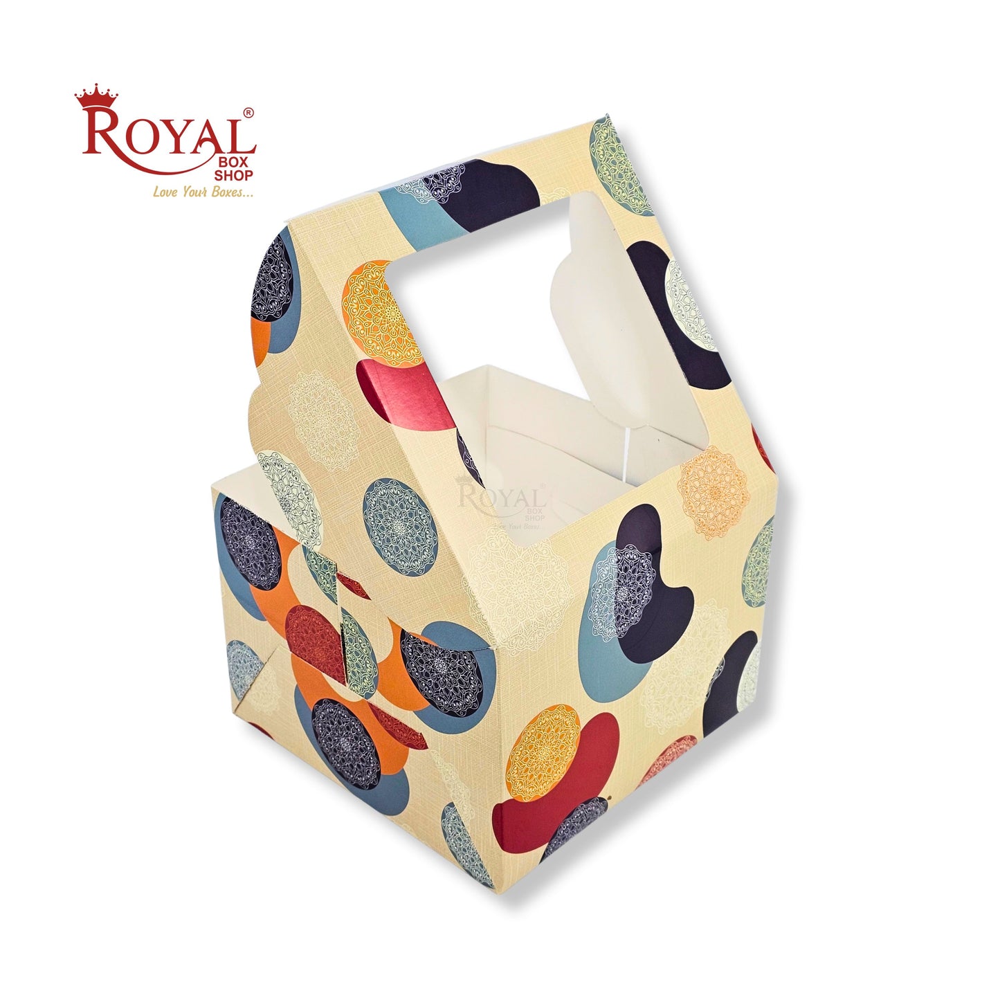 Cake Box With Window | 7x7x5 Inches | Cream Mandala | For Bakery & Gift Packaging