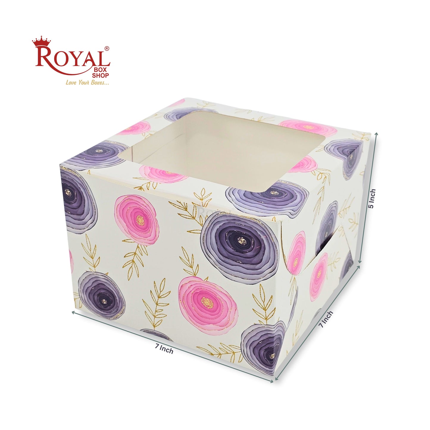 Cake Box With Window | 7x7x5 Inches | White Floral | B2B