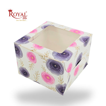 Cake Box With Window | 7x7x5 Inches | White Floral | B2B