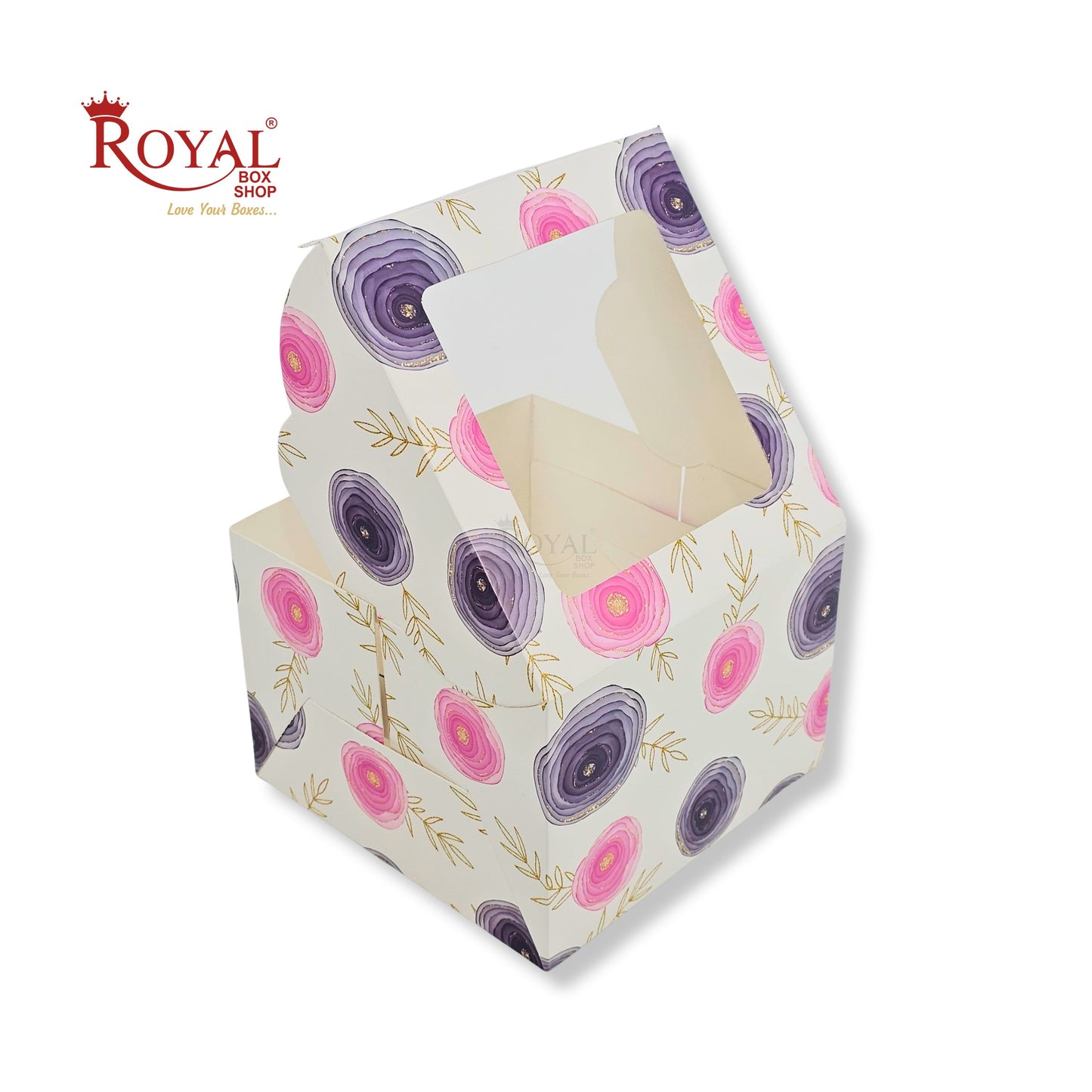 Cake Box With Window | 7x7x5 Inches | White Floral | B2B