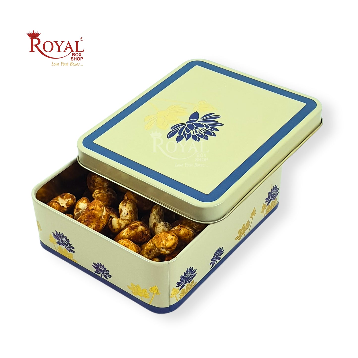 Premium Tin Box I 4"x4.75"x1.5" Inches I Cream with Leafing