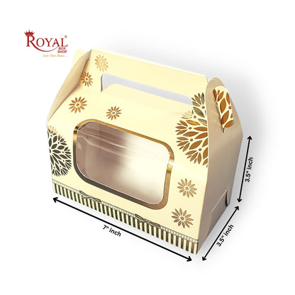 2 Jar Box With Handle I Beige Gold Foiling Print I 7"x3.5"x3.5" inches I For Return Favor Gifts, Dryfruits Gift Bags