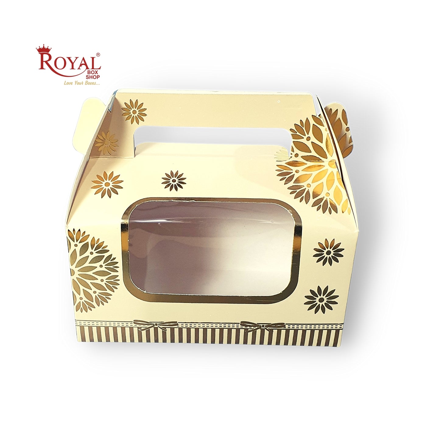 2 Jar Box With Handle I Beige Gold Foiling Print I 7"x3.5"x3.5" inches I For Return Favor Gifts, Dryfruits Gift Bags