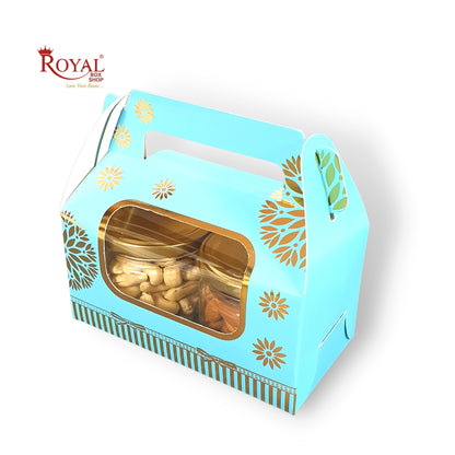 2 Jar Box With Handle I Blue Gold Foiling Print I 7"x3.5"x3.5" inches I For Return Favor Gifts, Dryfruits Gift Bags