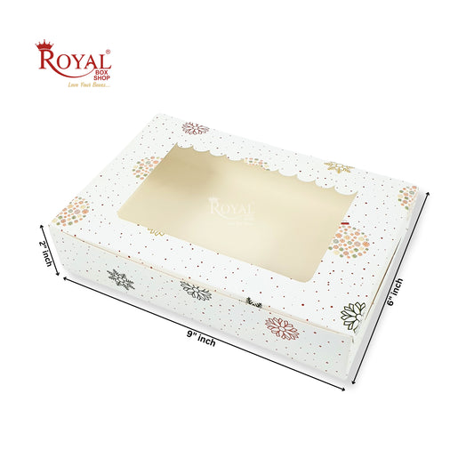 Christmas Theme 6pc Brownie Window Box I 9x6x2 Inches I White I Perfect for Brownies, Cookies, Candy & Chocolates